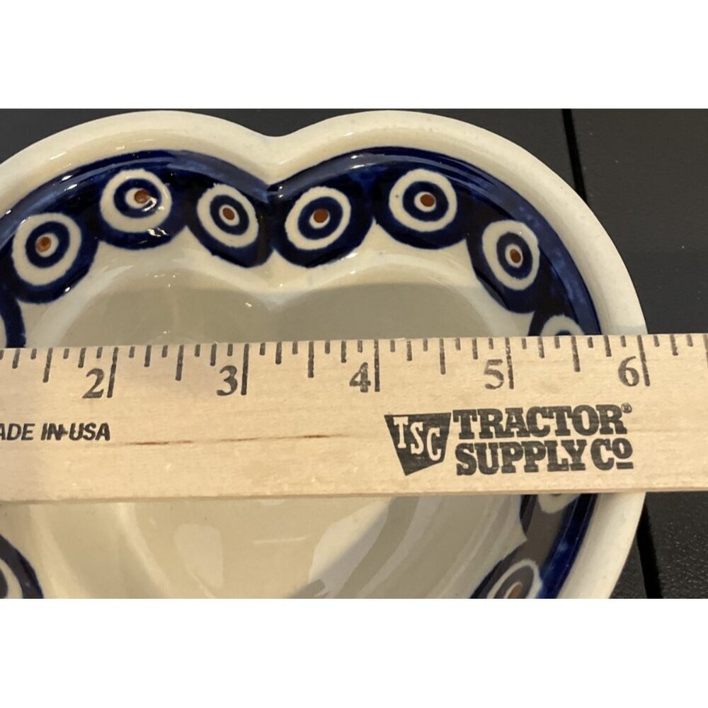 Boleslawiec Polish Art Pottery Heart Shaped Bowls Baker Mold Blue Dots Set Of 2 - Picture 6 of 7